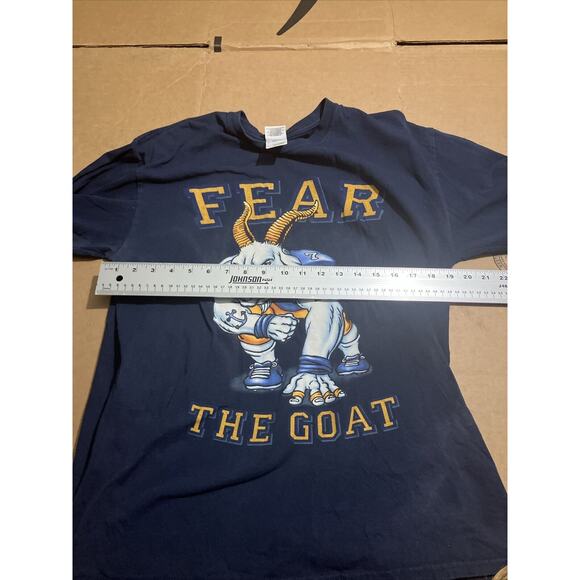 Fear The Goat Navy Graphic Blue Long Sleeve Tee, Size Large Gildan, Crew Neck - Picture 8 of 14